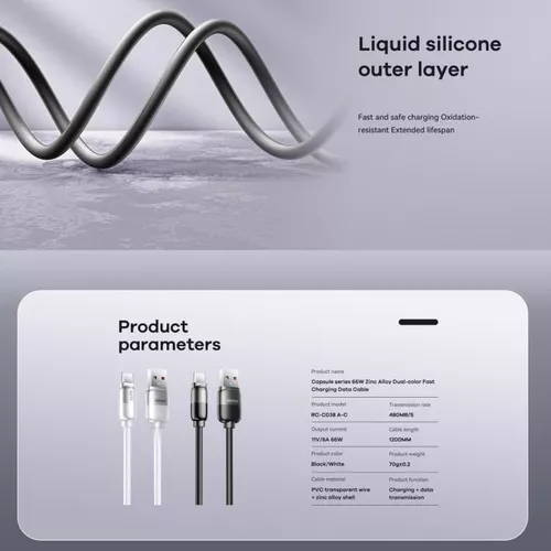 cumpără Cablu telefon mobil Remax RC-C038 66W A-C Black în Chișinău 