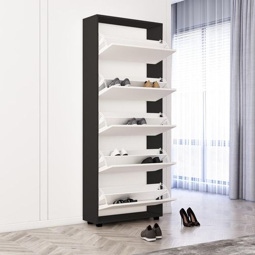 купить Полка для обуви Mobildor-Lux Leo 80x27x203H cm Anthracite/White в Кишинёве 