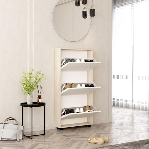 cumpără Raft pentru încălțăminte Mobildor-Lux Leo Slim 50x16x125H cm Sonoma/White în Chișinău 