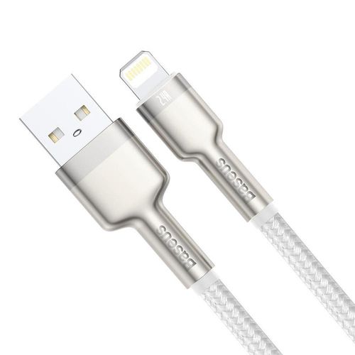 cumpără Cablu telefon mobil Baseus CALJK-B02 USB - Lightning, 2.4A, 2m, Cafule Metal White în Chișinău 