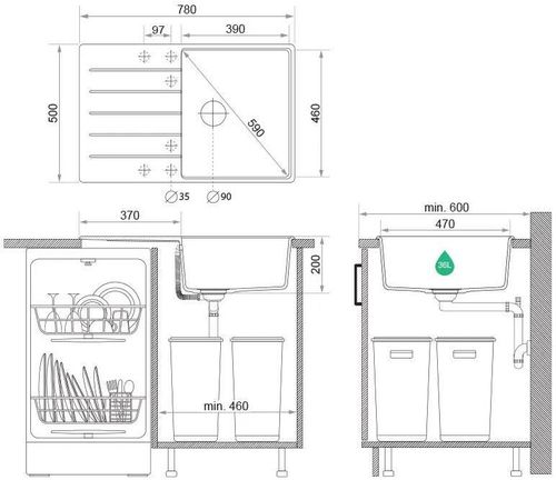 купить Мойка кухонная Primagran Copenhagen 780-50 Top Black + accesorii 500x780 MKHKC в Кишинёве 