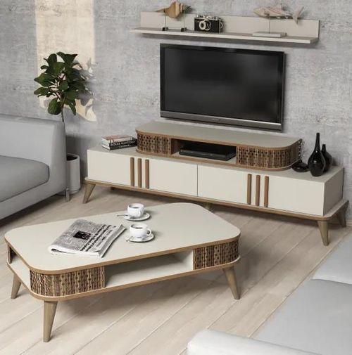 купить Стенка Trendy Eylul Крем (комплект мебели для гостиной) (GTR001278) в Кишинёве 