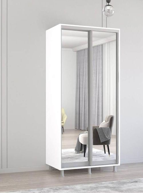 cumpără Dulap Mobildor-Lux Aron-P uși glisante din oglinzi (140x60x240H cm) Alb Brilliant în Chișinău 