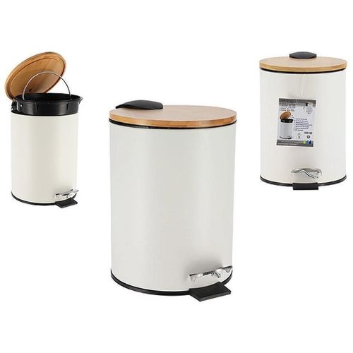 купить Урна для мусора Tendance 55708 cu pedala 3l, metal, bambus, alb в Кишинёве 