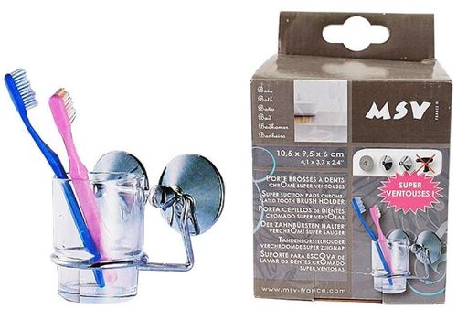 купить Стакан для зубных щёток MSV 53673 10.5x9.5x6cm pe 2 ventuze Crom в Кишинёве 
