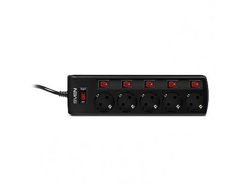 купить Фильтр импульсных помех SVEN SF-05PL 5 sockets with individual switches, Black, 1.8m (Priza cu protectie - prelungitor/basic surge protection) в Кишинёве 