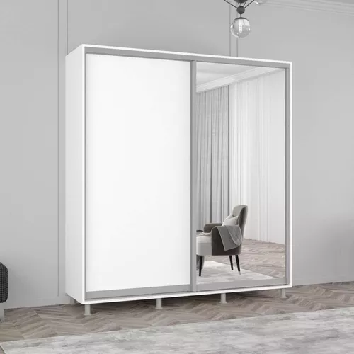 cumpără Dulap Mobildor-Lux Aron cu uși glisante din oglindă și PAL (210x60x230H cm) Alb Brilliant în Chișinău 