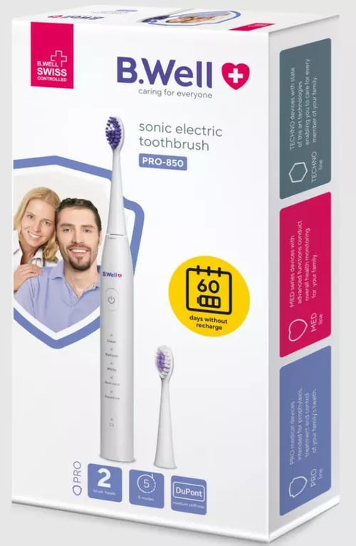 cumpără Periuță de dinți electrică B.Well PRO-850 alba (2 perii, USB cablu, husa) în Chișinău 