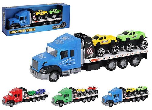 cumpără Mașină Promstore 54292 Camion Trailer cu 2 masini, 36cm, plastic (în asortiment) în Chișinău 