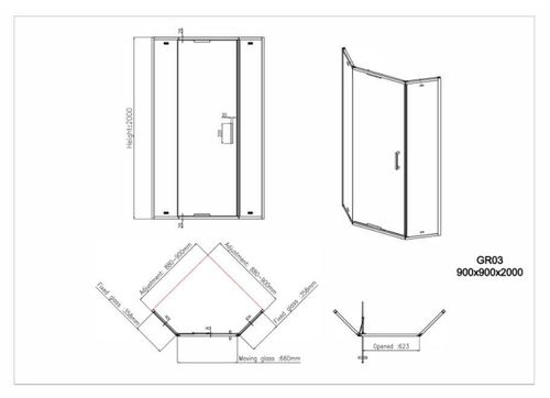 купить Душевая кабина miscellaneous GR03 90x 90x200 MATTE BLACK 8mm в Кишинёве 