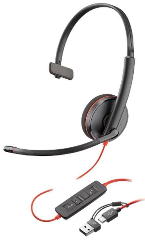 купить Наушники проводные Poly Blackwire 3210 Monaural USB-C Headset + USB-C/A Adapter (8X214A6) в Кишинёве 