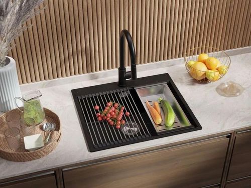 купить Мойка кухонная Primagran Oslo 60 Top Black metallic + accesorii 530x580 MONKM в Кишинёве 