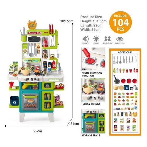 купить Игрушечная кухня и посуда Essa 922-212 Bucătarul de acasă, 104elem, verde в Кишинёве 