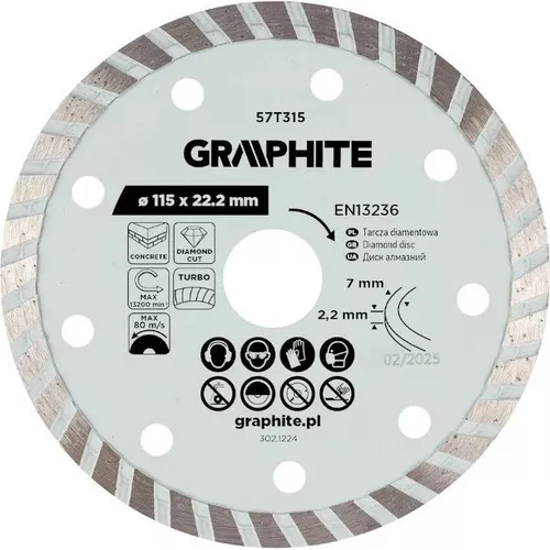 cumpără Disc de tăiere Graphite 57T315 diamantat de taiere, d115x22,2mm, Turbo în Chișinău 