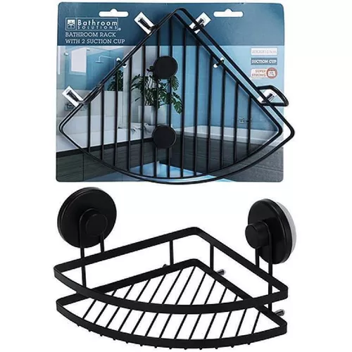 cumpără Accesoriu pentru baie Promstore 28943 Raft de colt pe ventuze Bathroom 20x20x12.5cm, negru, metal în Chișinău 
