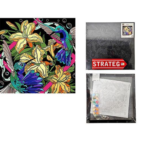 cumpără Tablou pe numere Strateg 57230 (fundal negru) 40x40cm, Colibri în Chișinău 