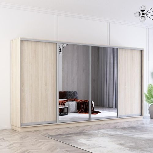 купить Шкаф Mobildor-Lux Раздвижные двери Fox из зеркала и ДСП (370x60x220 см) Белый в Кишинёве 
