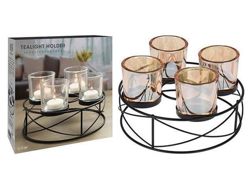 купить Декор Holland 48241 Подсвечник стеклянный на 4 свечи, подставка металл D20cm в Кишинёве 