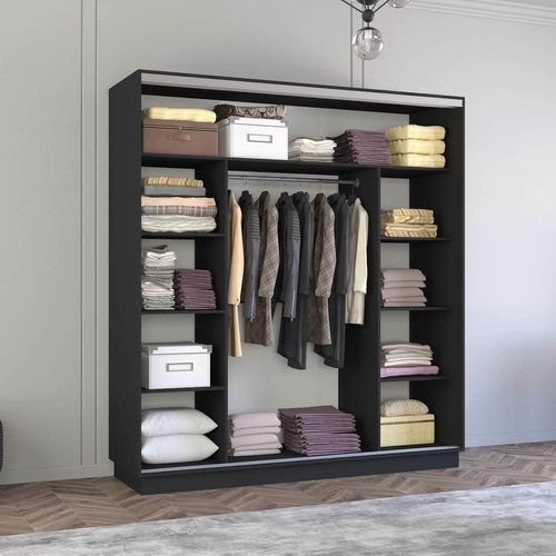 купить Шкаф Mobildor-Lux Fox uși glisante din PAL cu elemente din oglindă (210x60x240H cm) Anthracite в Кишинёве 