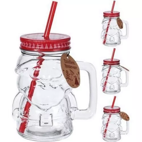 cumpără Veselă pentru băuturi Promstore 12694 Банка для напитков 0.4l с ручкой и трубочкой Дед Мороз în Chișinău 