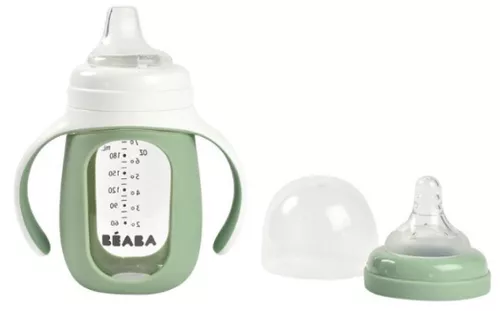 cumpără Cană cu pai Beaba B913537 Biberon de invatare 2 in 1 din Sticla 210 ml Sage Green în Chișinău 