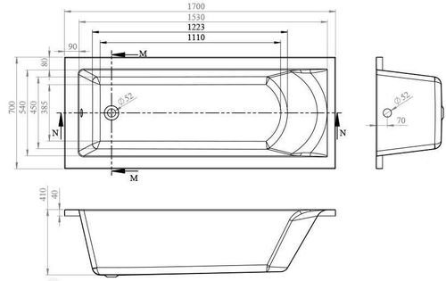 cumpără Cadă de baie Bonito Home Aventura 1700x700 acril, dreptunghiular în Chișinău 