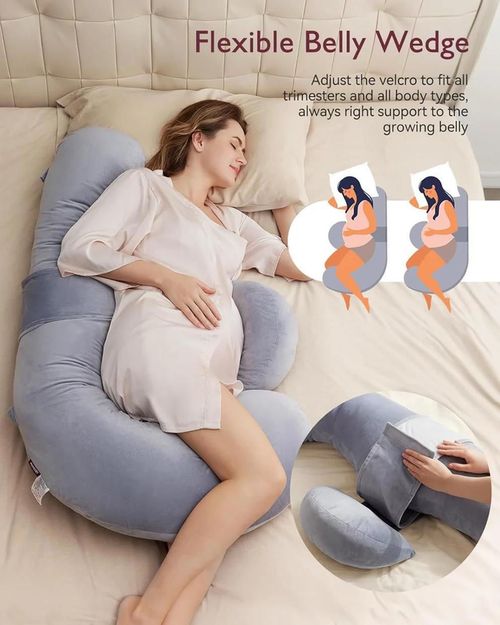 купить Подушка для мам Momcozy PP007-GR00NB-C Perna pentru maternitate in forma F Velvet Grey в Кишинёве 