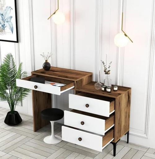 cumpără Măsuţa de toaletă Trendy Lizbon 551, Nuc, Alb, 124x84x40cm (masa de machiaj) (GTR001460) în Chișinău 