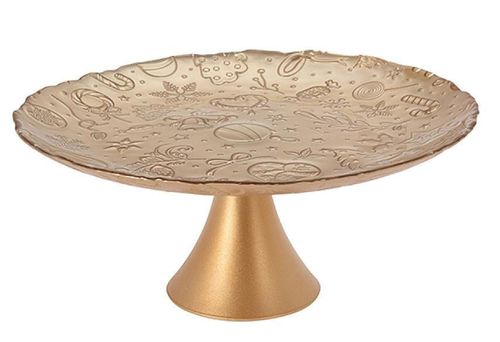 купить Посуда прочая Promstore 51096 Suport pentru tort "Ornament de Craciun" 28cm H12.8cm galben в Кишинёве 