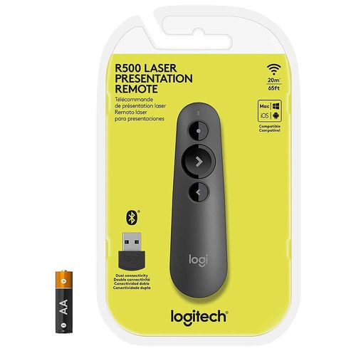 cumpără Presenter Logitech R500s Graphite Laser Presentation Remote 2.4 GHz wireless, Up to 20-meter range, Battery indicator, Red laser pointer, Bluetooth & 2.4GHz wireless connection, 910-005843 în Chișinău 