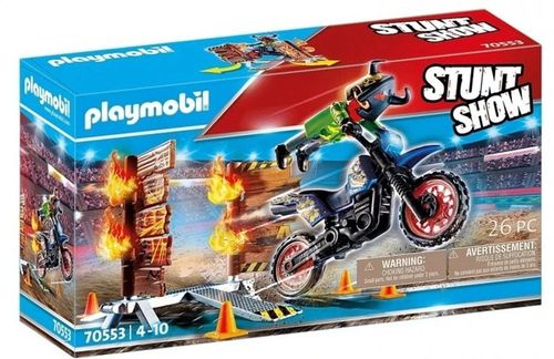 cumpără Mașină Playmobil PM70553 Stunt Show Motocross with Fiery Wall în Chișinău 