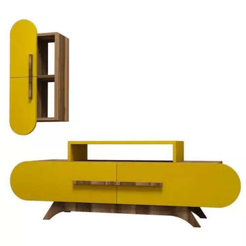 купить Тумба напольная для TV Trendy Trandafir S, Nuc, Galben 145x49x36cm в Кишинёве 