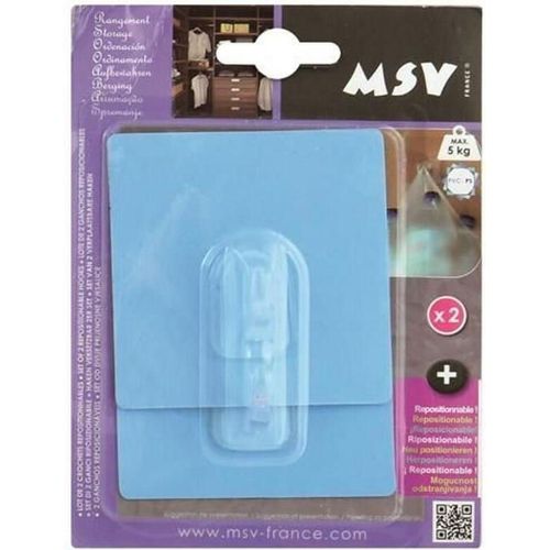 купить Аксессуар для ванной MSV 41014 Крючки самоклеющиеся 2шт квадрат 8x8cm, голубые, пластик в Кишинёве 