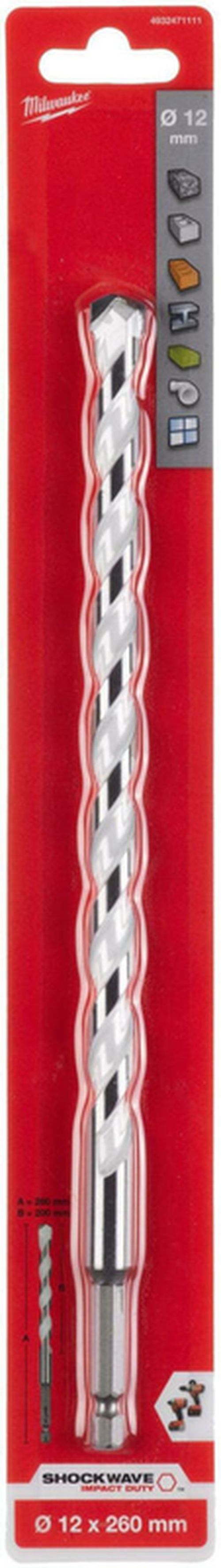 cumpără Burghiu Milwaukee 4932471111 Hex 1/4", Ø12x260mm, multimaterial cu coada în Chișinău 