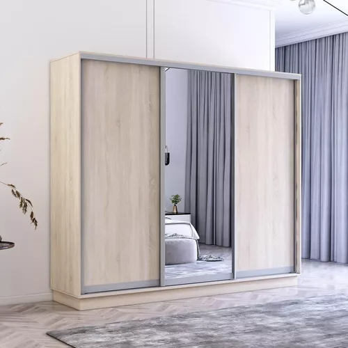 cumpără Dulap Mobildor-Lux Fox uși glisante din oglindă și PAL (240x60x240H cm) Sonoma în Chișinău 