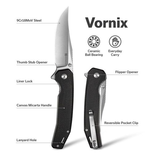купить Нож походный Sencut S25038-2 Vornix, mâner Canvas Micarta negru, Liner Lock в Кишинёве 