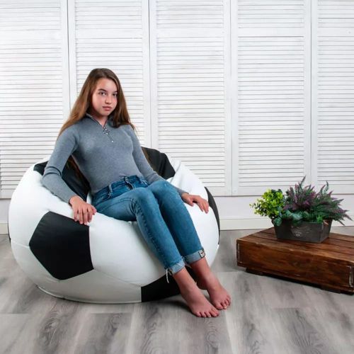 купить Кресло-мешок BeanBag BM6015, Mяч из экокожи Ares, L, белый с черным в Кишинёве 