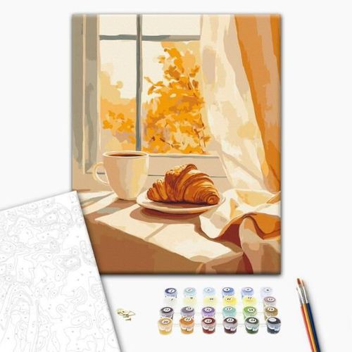 cumpără Tablou pe numere BrushMe RBS54447FC 30x40cm (fără cutie) Croissant și cafea în Chișinău 