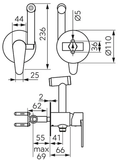 cumpără Baterie pentru bideu Ferro ALGEO BAG66PBL (dus igienic) Negru în Chișinău 