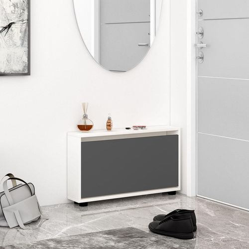 купить Полка для обуви Mobildor-Lux Leo Slim 50x16x47H cm White/Anthracite в Кишинёве 
