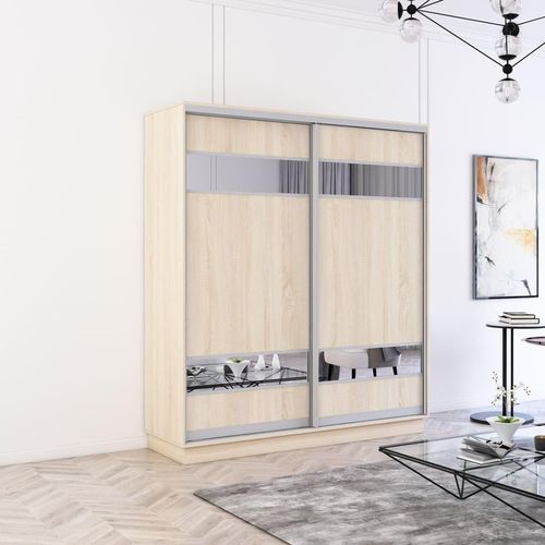 купить Шкаф Mobildor-Lux Fox uși glisante din PAL cu elemente din oglindă (170x60x200H cm) Sonoma в Кишинёве 