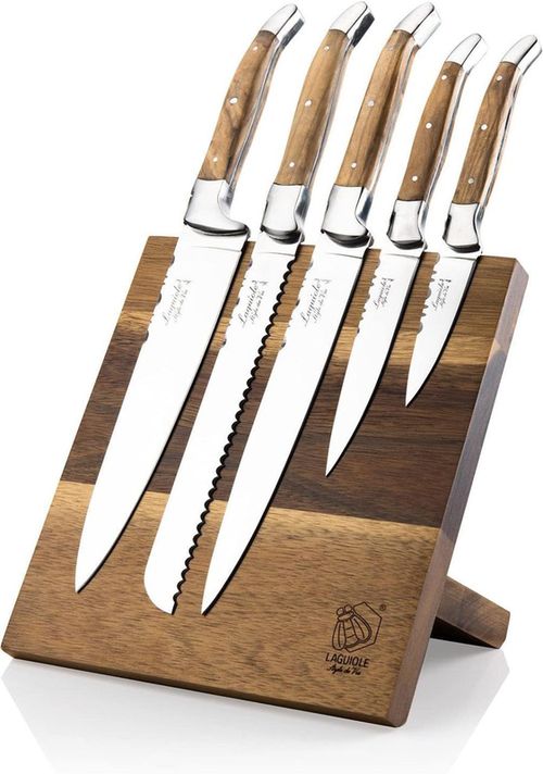 cumpără Set cuțite Laguiole Luxury Line 5 Kitchen Knives Olive Wood cu suport magnetic în Chișinău 