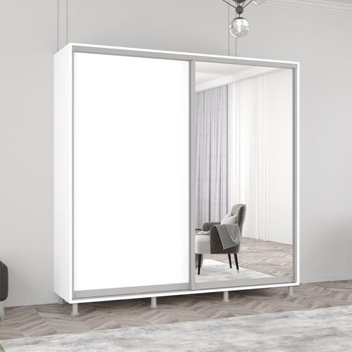 cumpără Dulap Mobildor-Lux Aron cu uși glisante din oglindă și PAL (230x60x220H cm) Alb Brilliant în Chișinău 