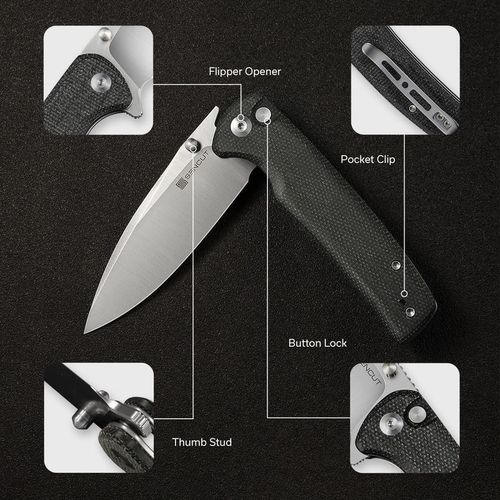 купить Нож походный Sencut S21007-1 Sachse, mâner Micarta negru, Button Lock в Кишинёве 