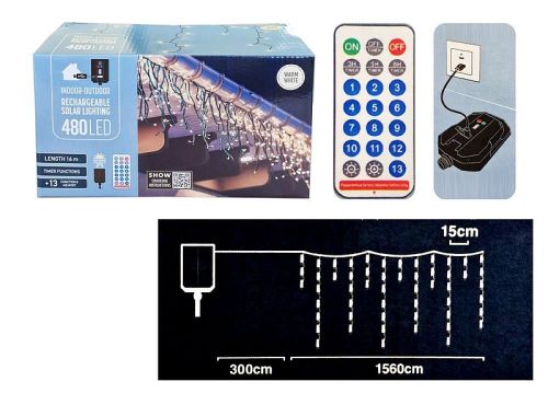 купить Гирлянда Promstore 56584 Luminite pe baterie solara Țurțuri, 480LED, 106 fire, telecom., 13reg., 15.6m, alb-cald в Кишинёве 