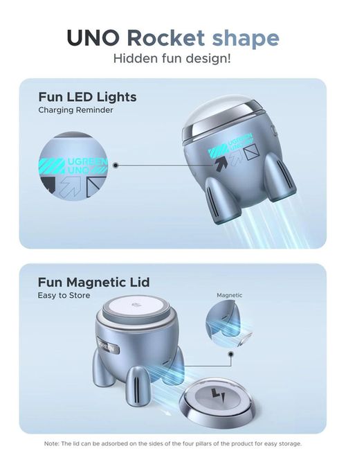 купить Зарядное устройство беспроводное Ugreen 65300 Magnetic 2-in-1 Rocket, Silver в Кишинёве 