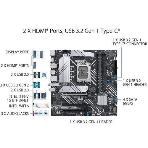 купить Материнская плата ASUS PRIME B660M-A WIFI D4 Intel B660, LGA1700, Dual DDR4 5333MHz, PCIe 4.0 x16, Display Port/2xHDMI, USB3.2, SATA RAID, 2 x M.2 slots PCIe 4.0 x4, Intel Optane, SB 8-Ch., Wi-Fi 6 802.11ax, GigabitLAN, Aura Sync в Кишинёве 