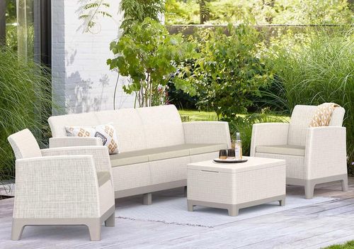 купить Садовая мебель Keter 57729 Scandi Forma 4 unitati: masa, 2 fotoli, canapea, gri/soft bej в Кишинёве 