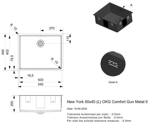 cumpără Chiuvetă bucătărie Reginox R38741 New York 50x40 Gun Metal II în Chișinău 