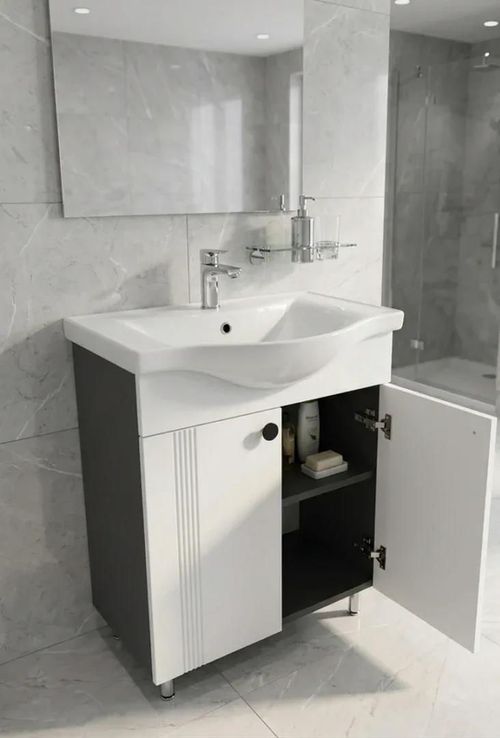 cumpără Dulap pentru lavoar Mashtab 12128 Palma (Basic) cu 2 uși 650x370x850 Alb mat-Antracit în Chișinău 